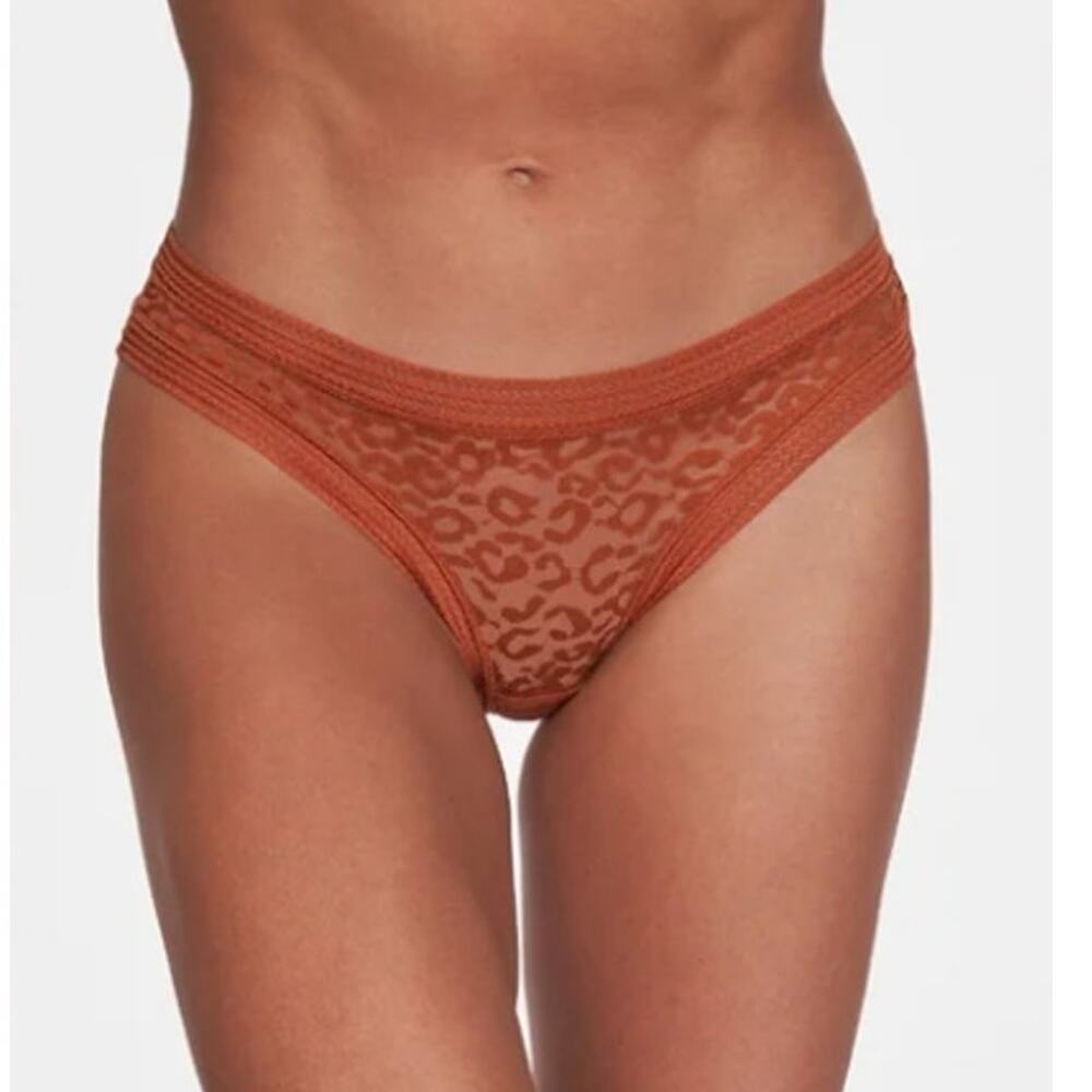 Frederick’s of Hollywood Demi Thong Plus Size 1X Panty Leopard Mesh Bombay Brown